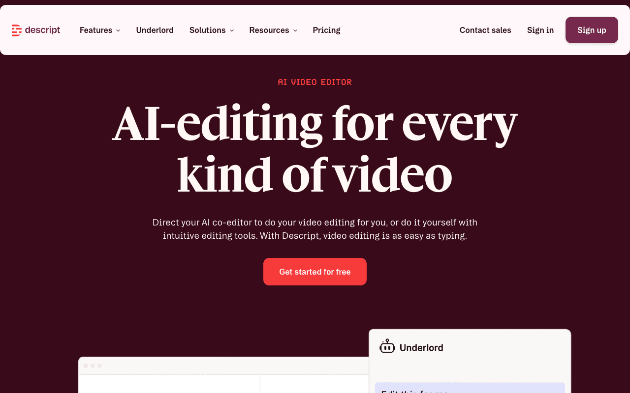 Descript homepage