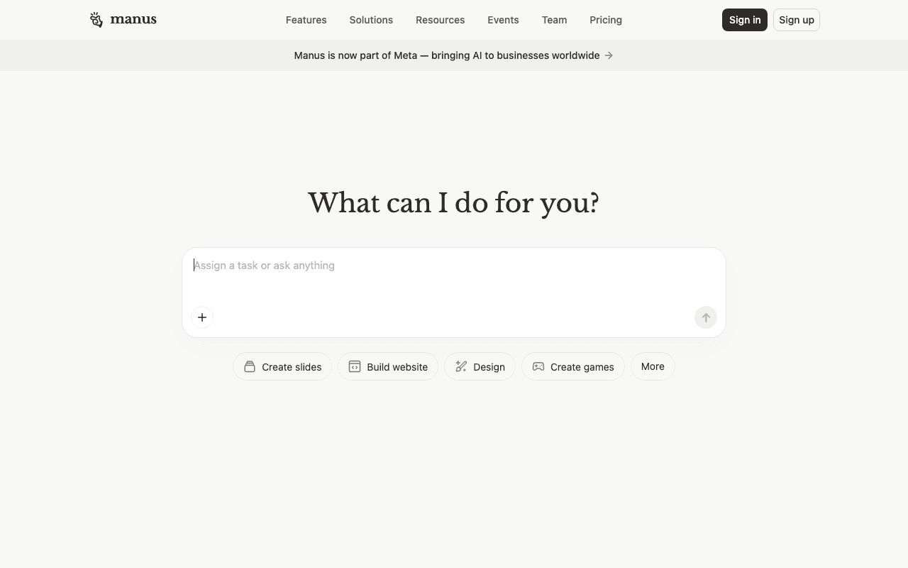 Manus homepage