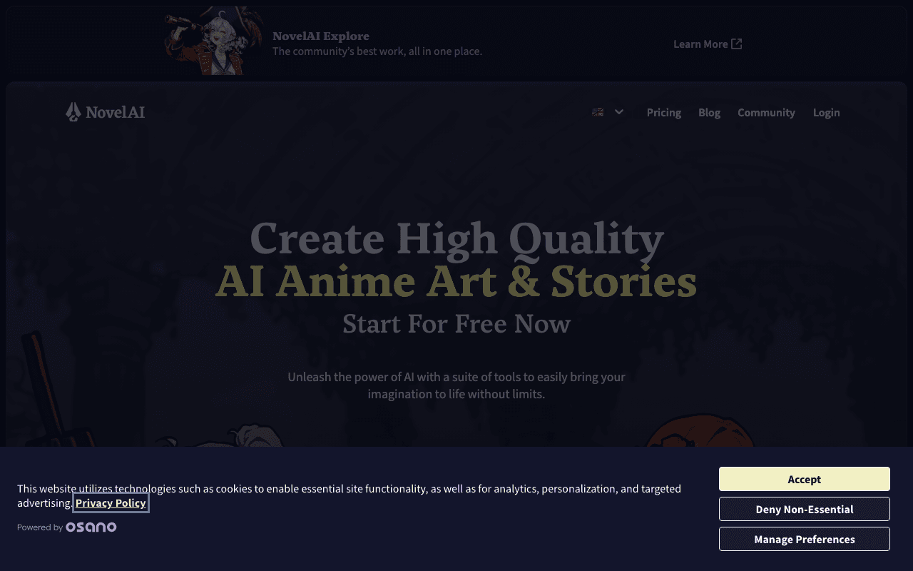 NovelAI homepage