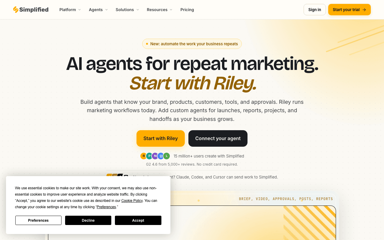 Simplified homepage