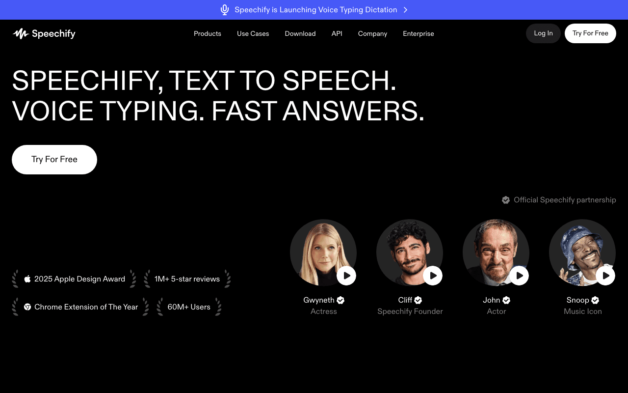 Speechify homepage