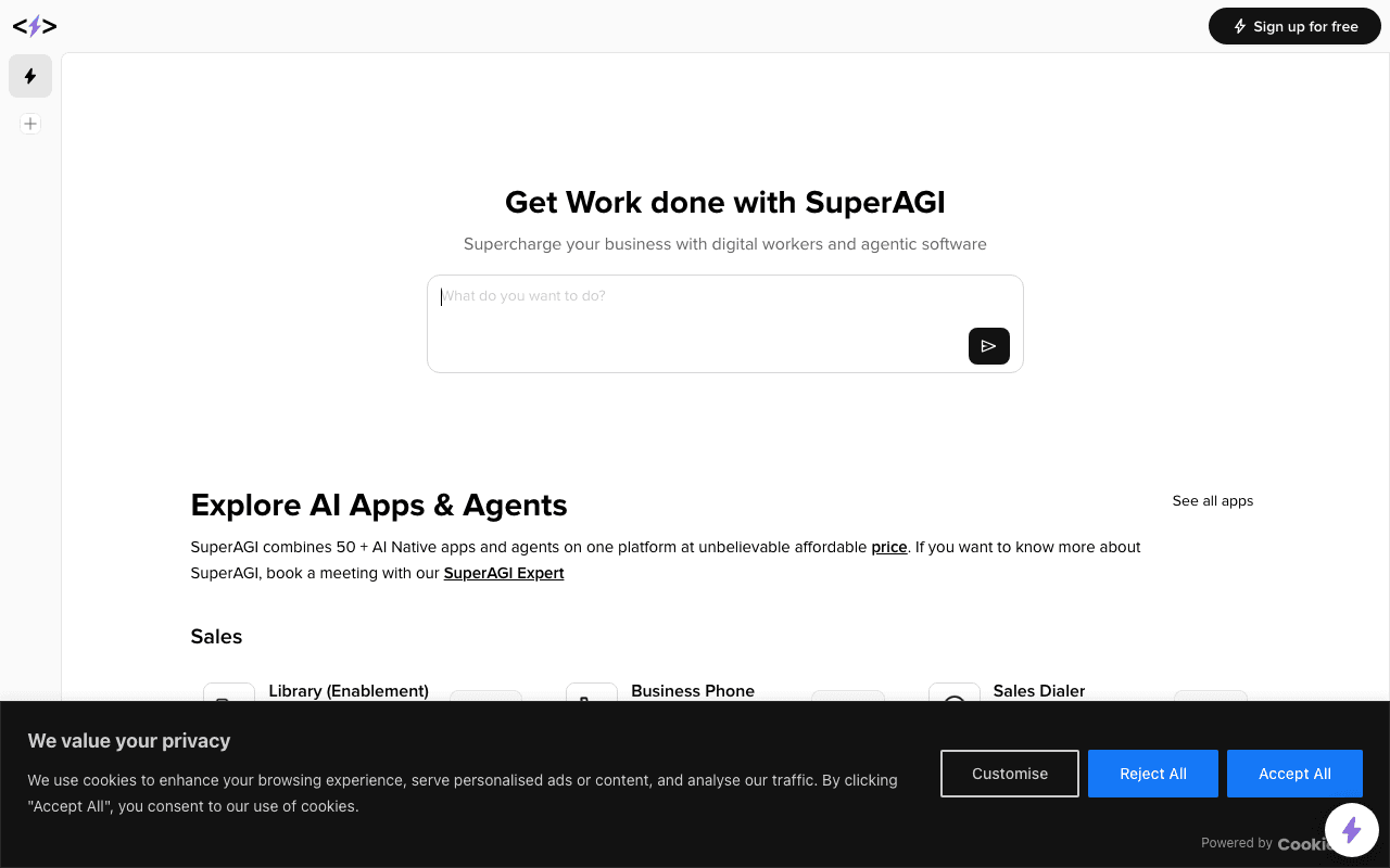 SuperAGI homepage