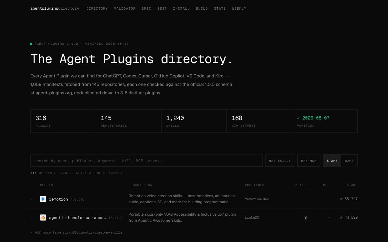 Agent Plugins Directory homepage