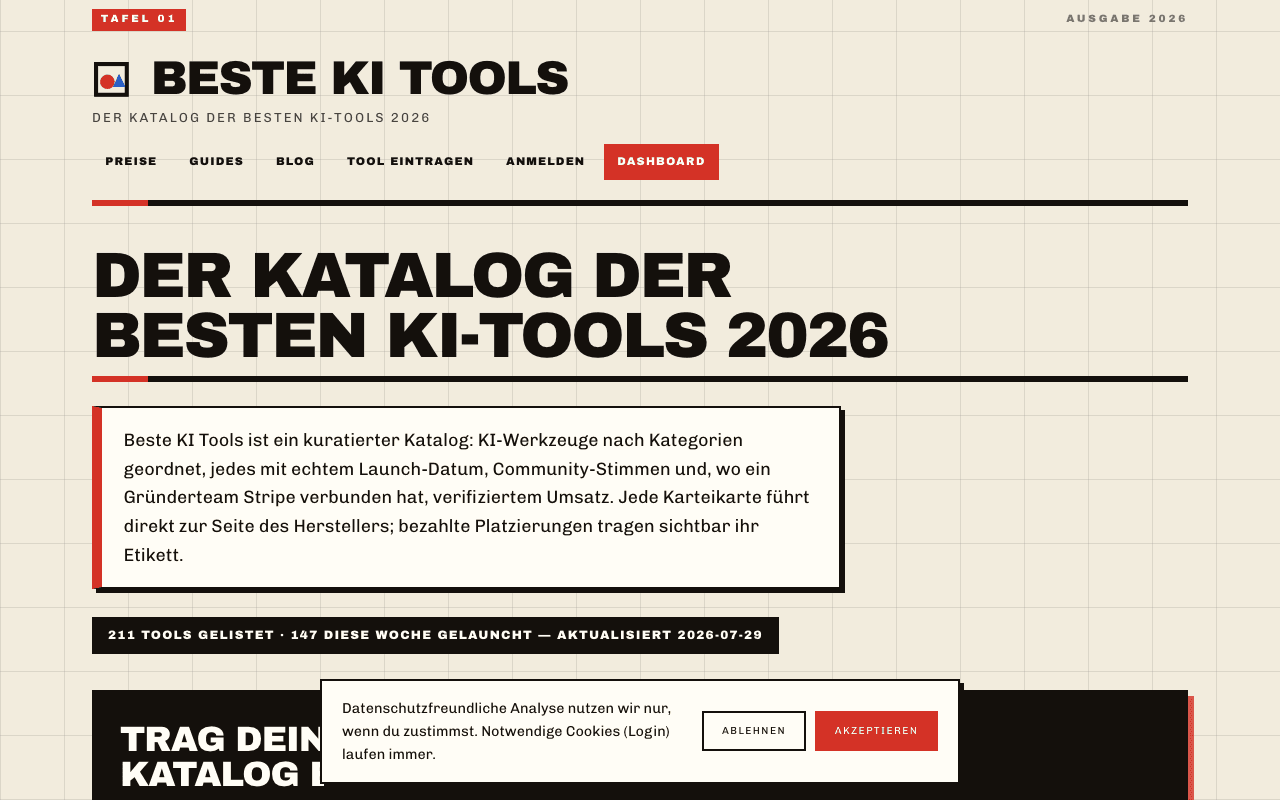 Beste KI Tools homepage