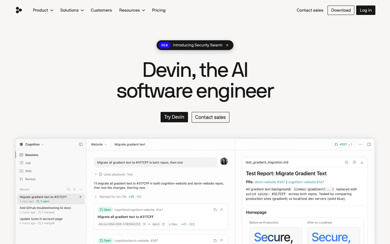 Devin homepage