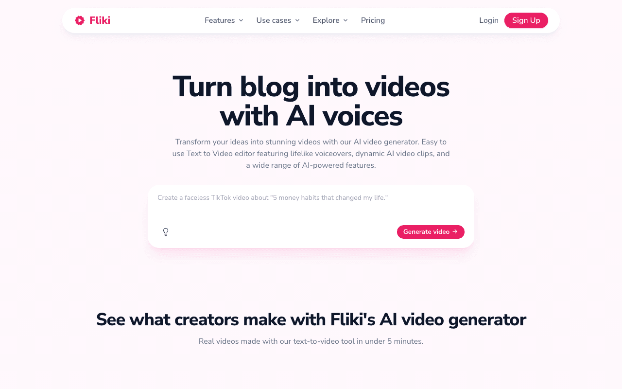 Fliki homepage