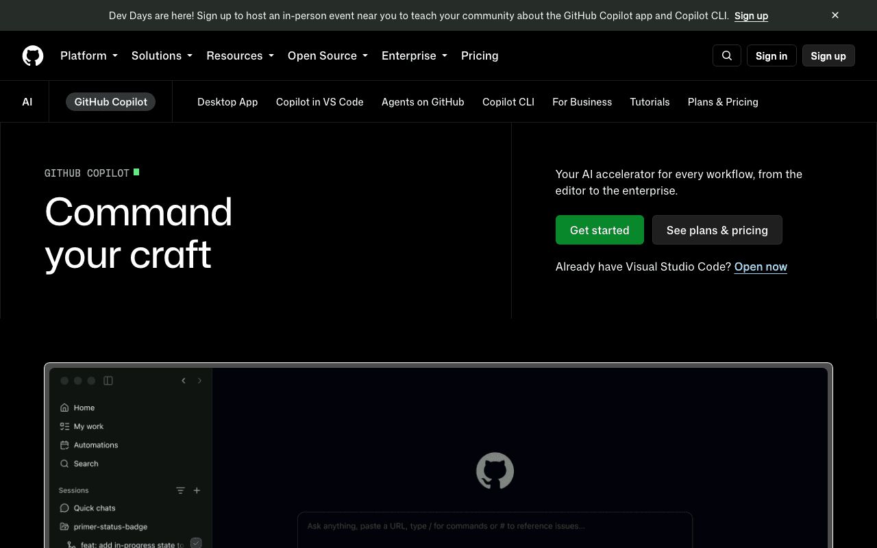 GitHub Copilot homepage