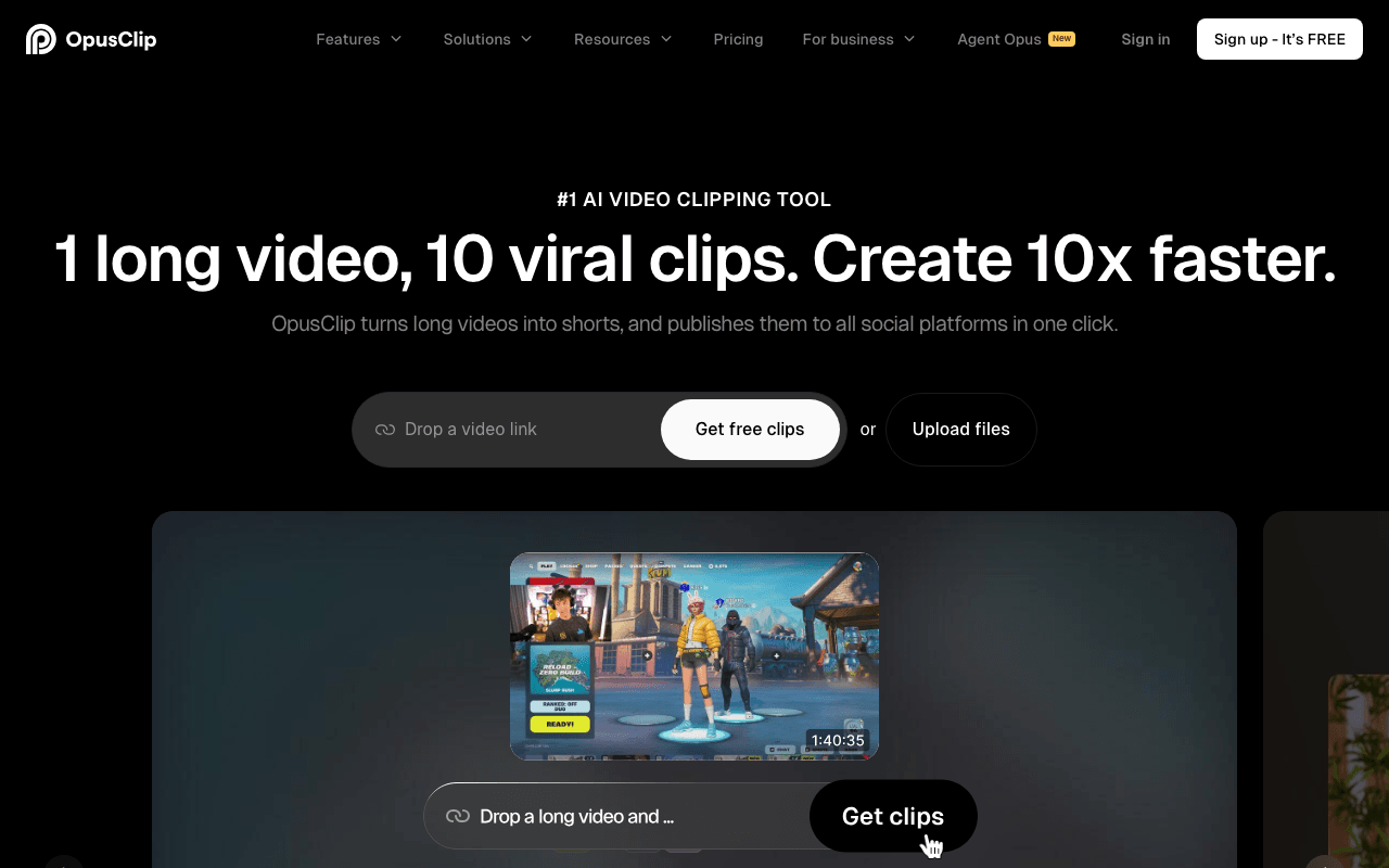 OpusClip homepage
