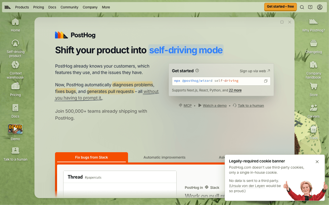 PostHog homepage