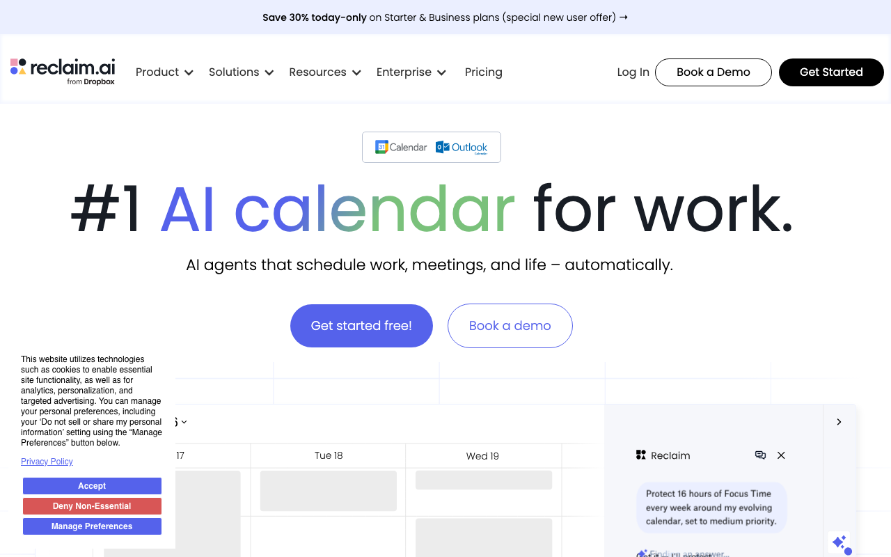 Reclaim.ai homepage