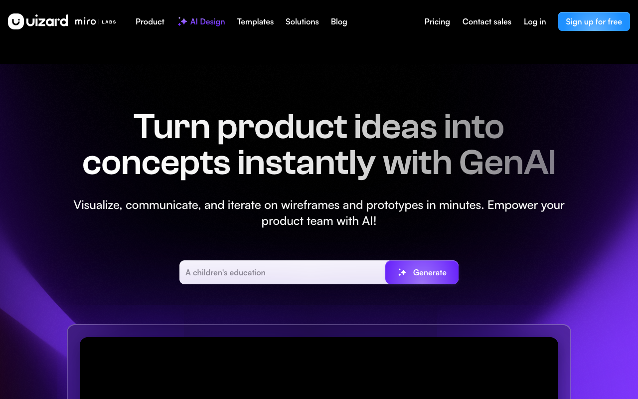 Uizard homepage
