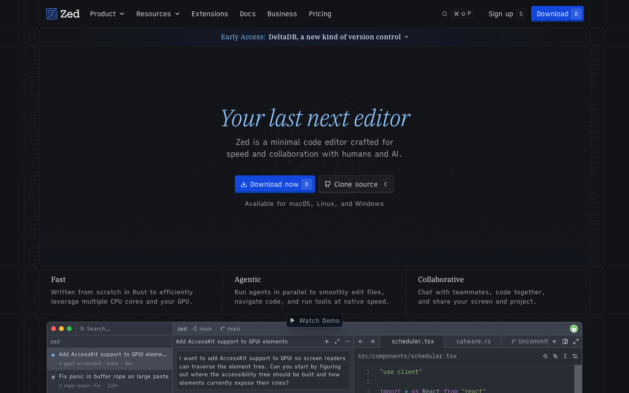 Zed homepage